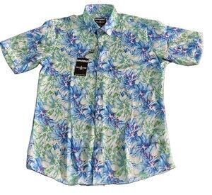 Barabas Floral-Button-Down-Short-Sleeve-Shirt Green Color Way Men’s Size Medium